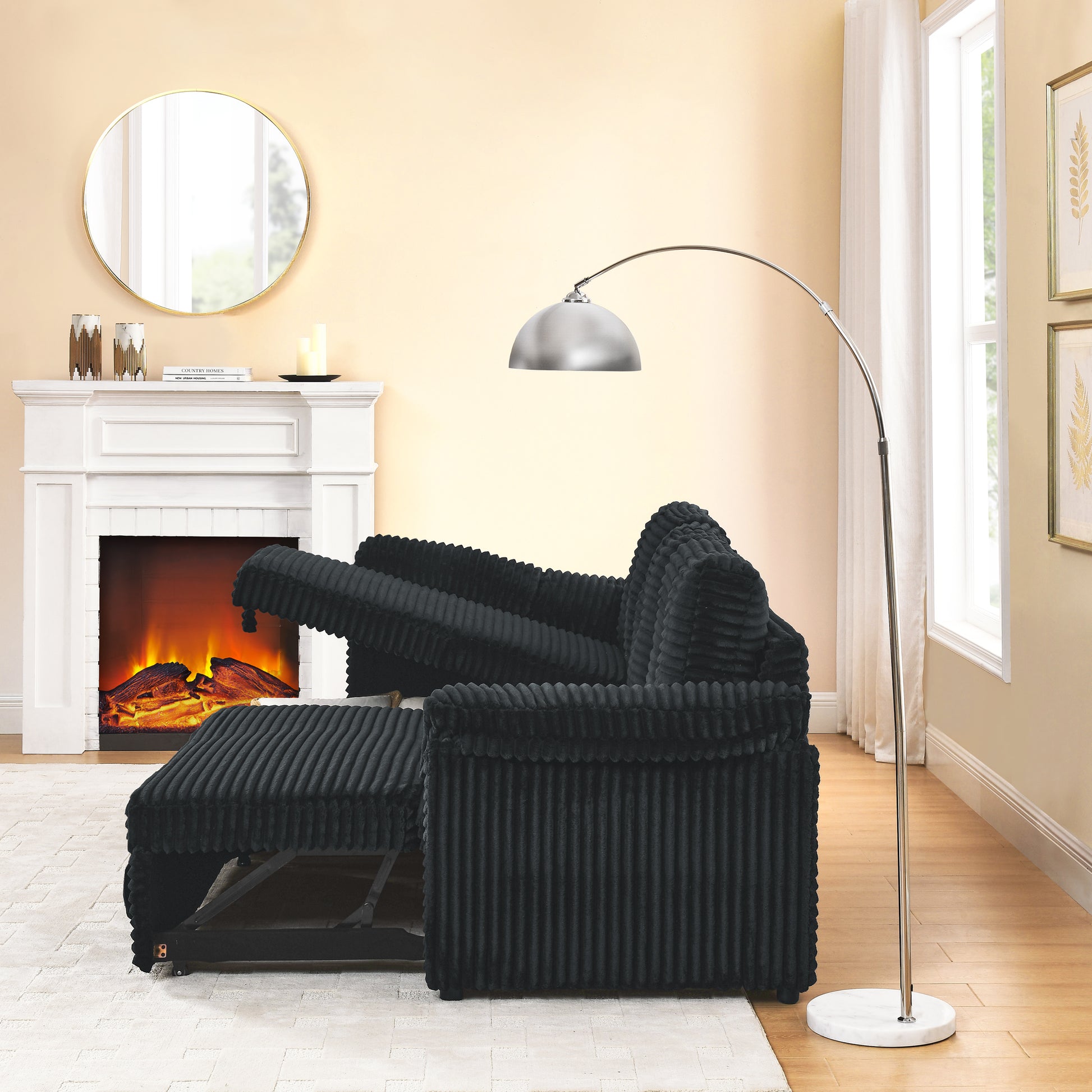 Corduroy Tufted Upholstered Sleeper Sectional Sofa, L Shaped Modular Convertible Sofa With Reversible Storage Chaise, Pull Out Sleep Couch Bed And Reclining Backrest Perfect For Living Space, Black Full Black Corduroy