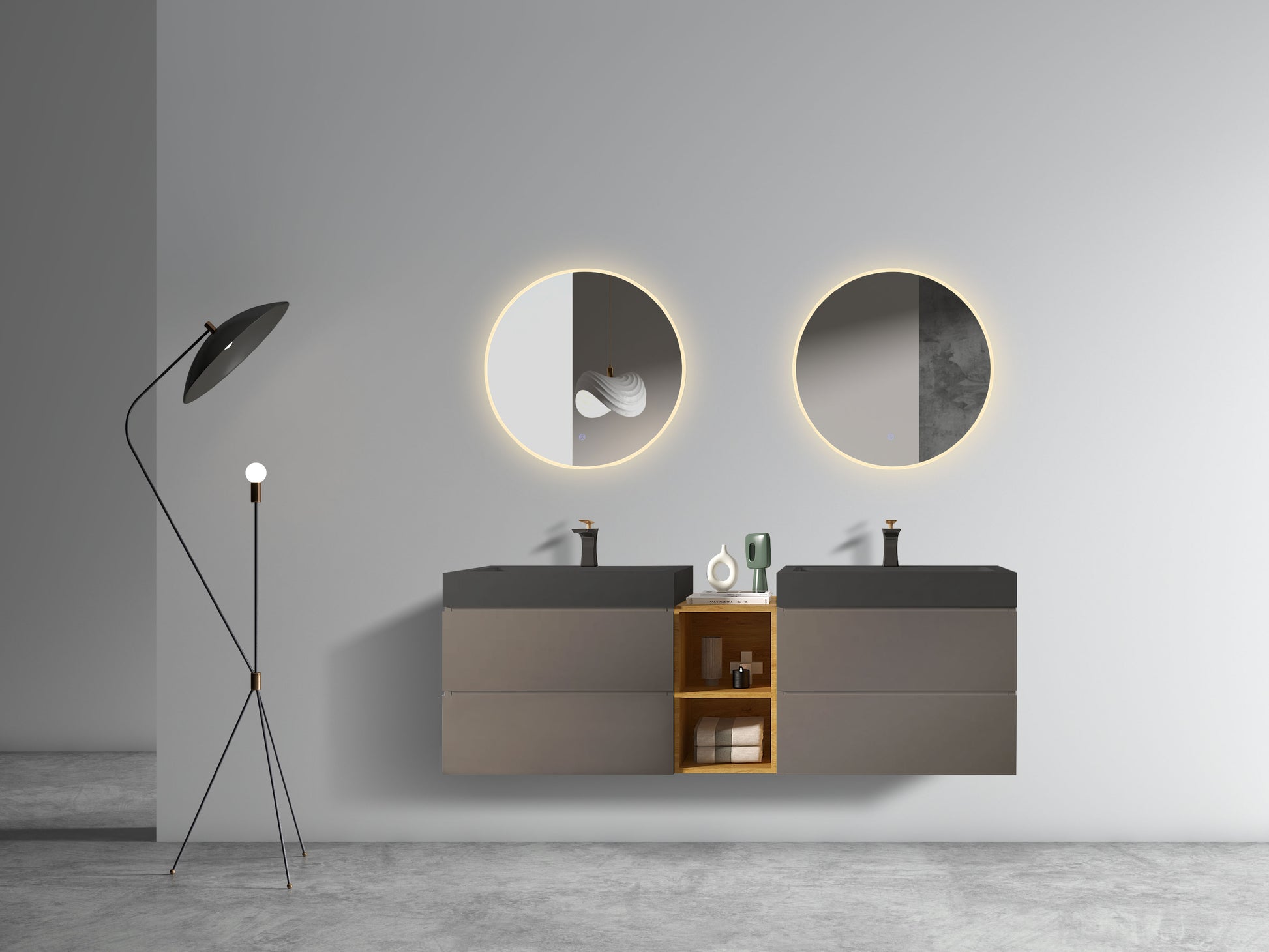 U096 Alice72W 102 Alice 72" Space Gray Bathroom Vanity With Double Sinks And Open Shelf, Modern Wall Mounted Floating Bathroom Vanity, One Piece Sink Basin Without Drain And Faucet Light Gray Bathroom Modern Engineered Wood