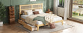King Size Bed With Rattan Headboard, Two Storage Drawers, Rubber Wood Bed With Enhanced Support Salts And Feet,White Oak King White Oak Rubber Wood