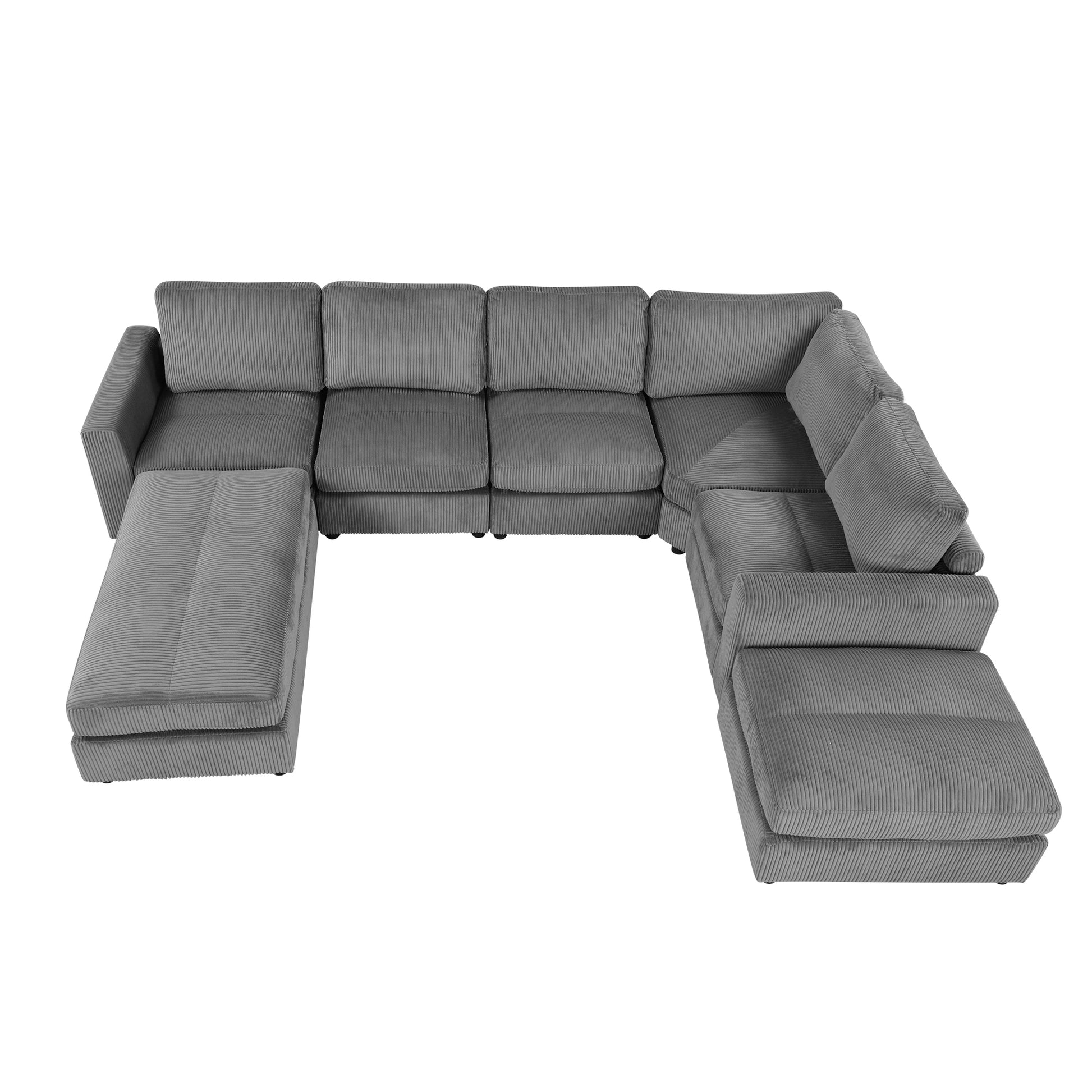 121.3" Sectional Couch Sofa Bed Modular Sofa With Two Movable Ottomans For Living Room Old Sku:N719S001640E , Gray Gray Foam Corduroy 7 Seat