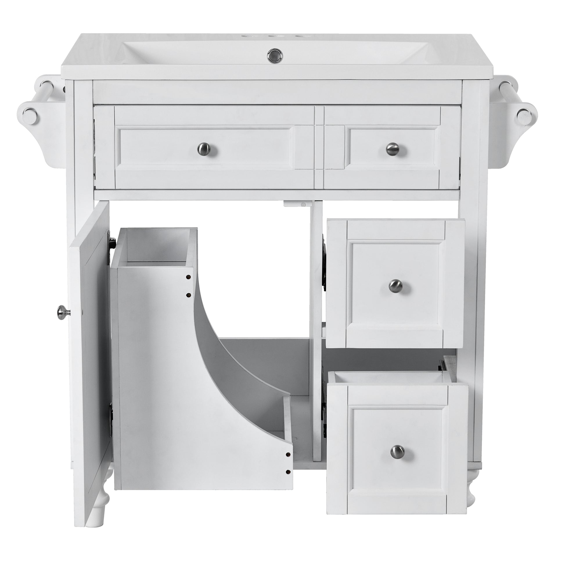 30'' Bathroom Vanity With Top Sink, Modern Bathroom Storage Cabinet With 2 Drawers And A Tip Out Drawer, Single Sink Bathroom Vanity Same As Sw000143Aak White Bathroom Modern Solid Wood Mdf Resin