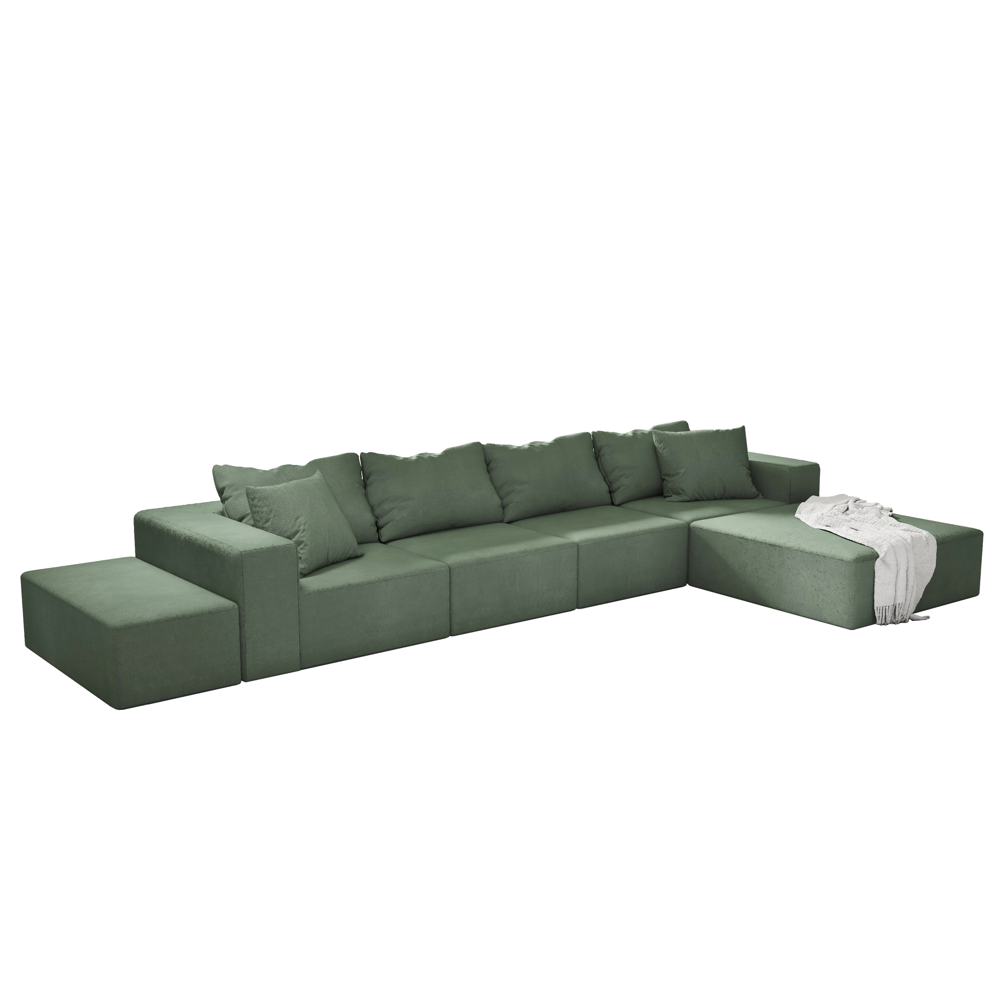 Modern Upholstered Sectional Sofa Couch Set,Modular 132" L Shaped Sectional Living Room Sofa Set With 6 Pillows,Free Combination Sofa Couch For Living Room,Bedroom Green Foam Chenille 6 Seat
