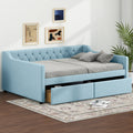 Full Size Upholstered Tufted Daybed With 2 Drawers, Blue Box Spring Not Required Full Blue Wood Daybeds Velvet Upholstered