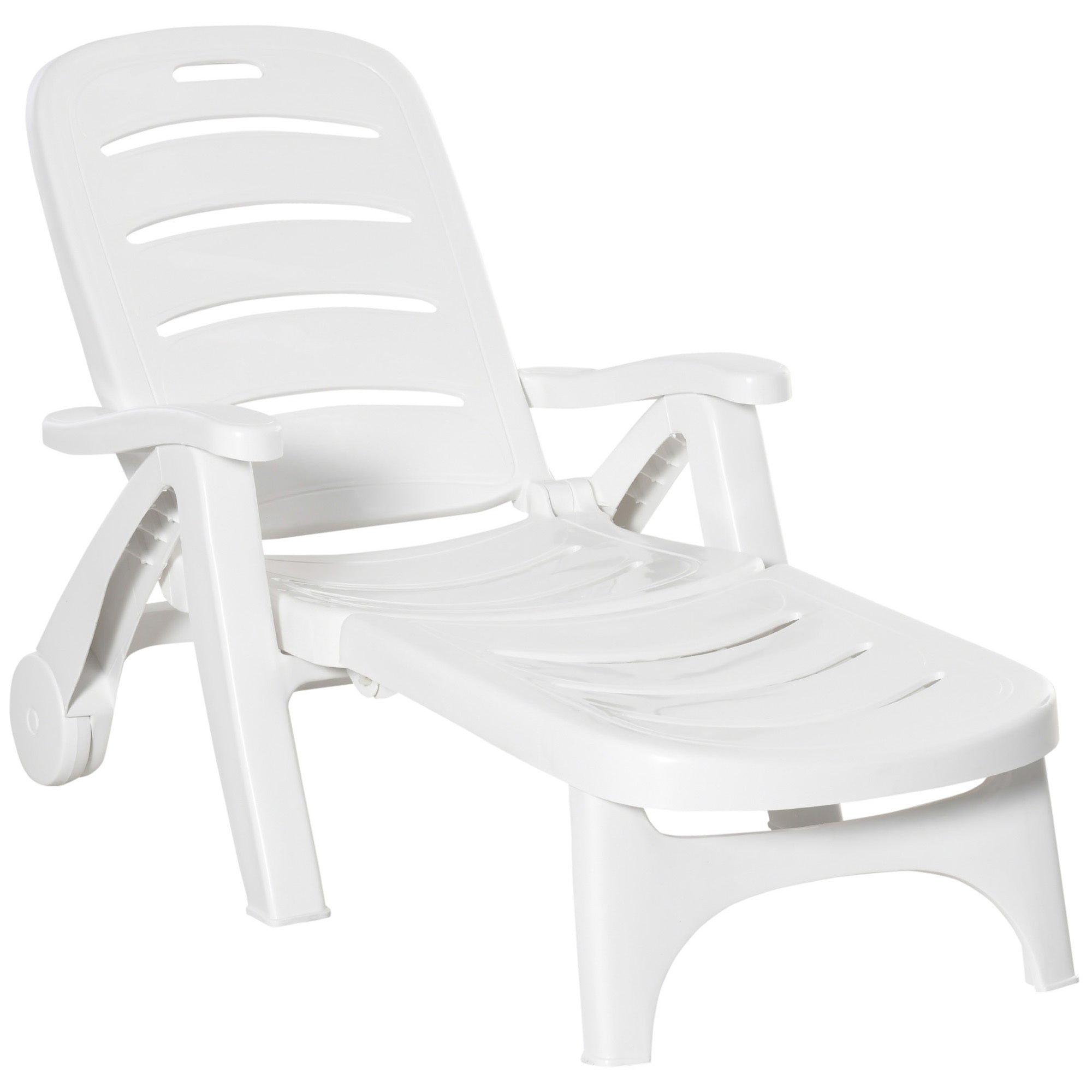 Outsunny Outdoor Chaise Lounge, 5 Level Adjustable Backrest Lounge Chair With Wheels, Folding Tanning Chair For Pool, Beach, Patio, Garden, White White Polypropylene