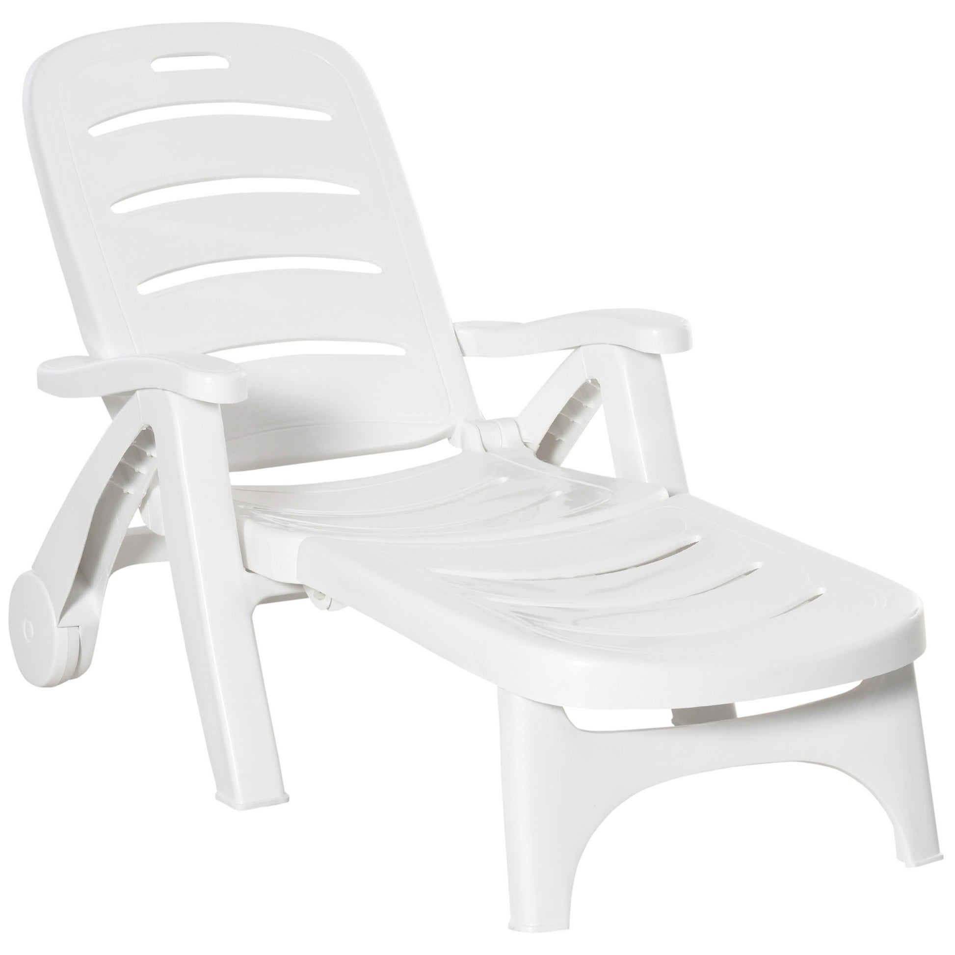 Outsunny Outdoor Chaise Lounge, 5 Level Adjustable Backrest Lounge Chair With Wheels, Folding Tanning Chair For Pool, Beach, Patio, Garden, White White Polypropylene
