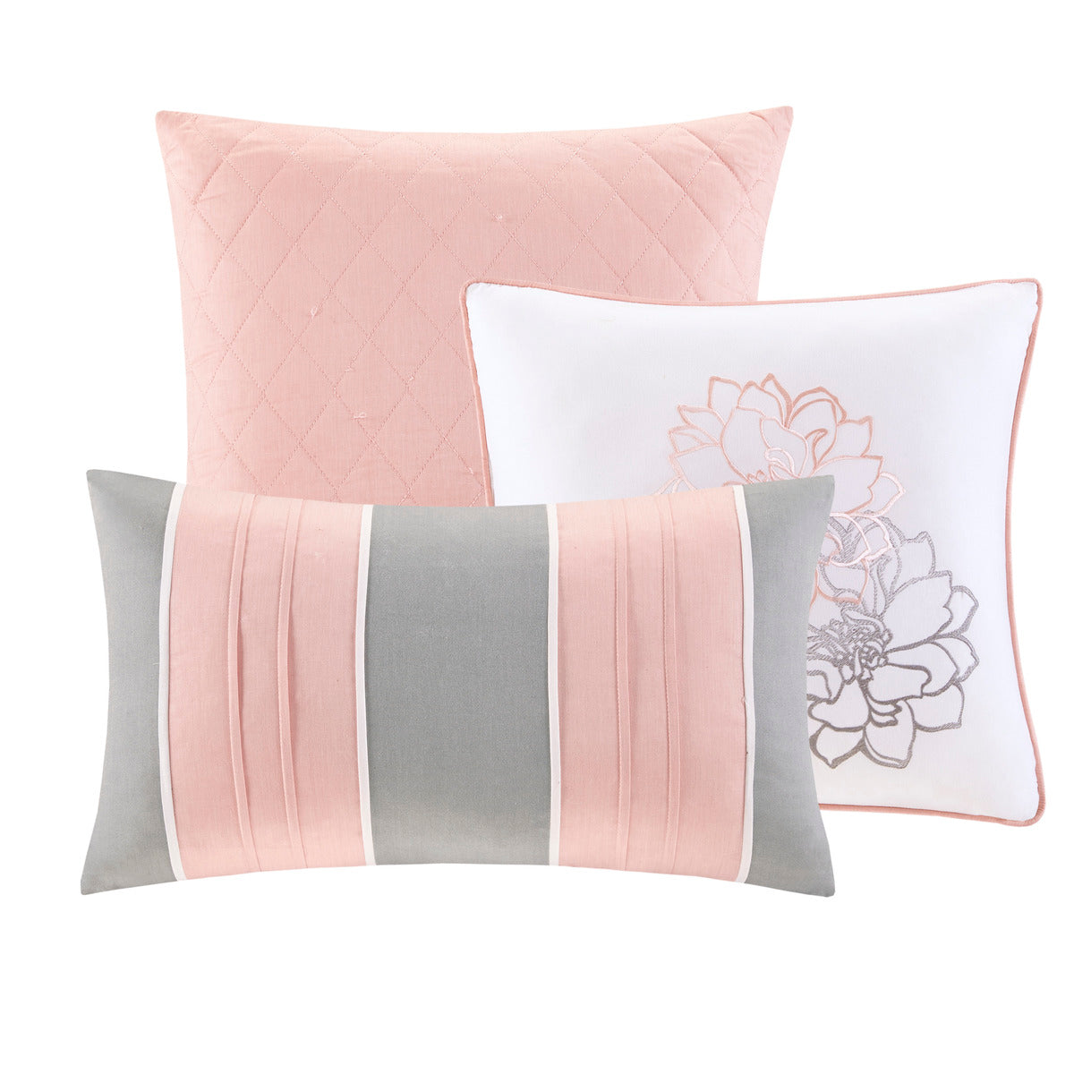 6 Piece Printed Cotton Quilt Set With Throw Pillows Grey Peach King Cal King King Grey Peach Polyester