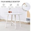 Table And Chair Set, Mdf Desktop, White Metal Table Legs, Stable And Beautiful, Suitable For Most Styles Of Home. Modern Simple Dining Table, Comfortable Seating. White Seats 4 Mdf