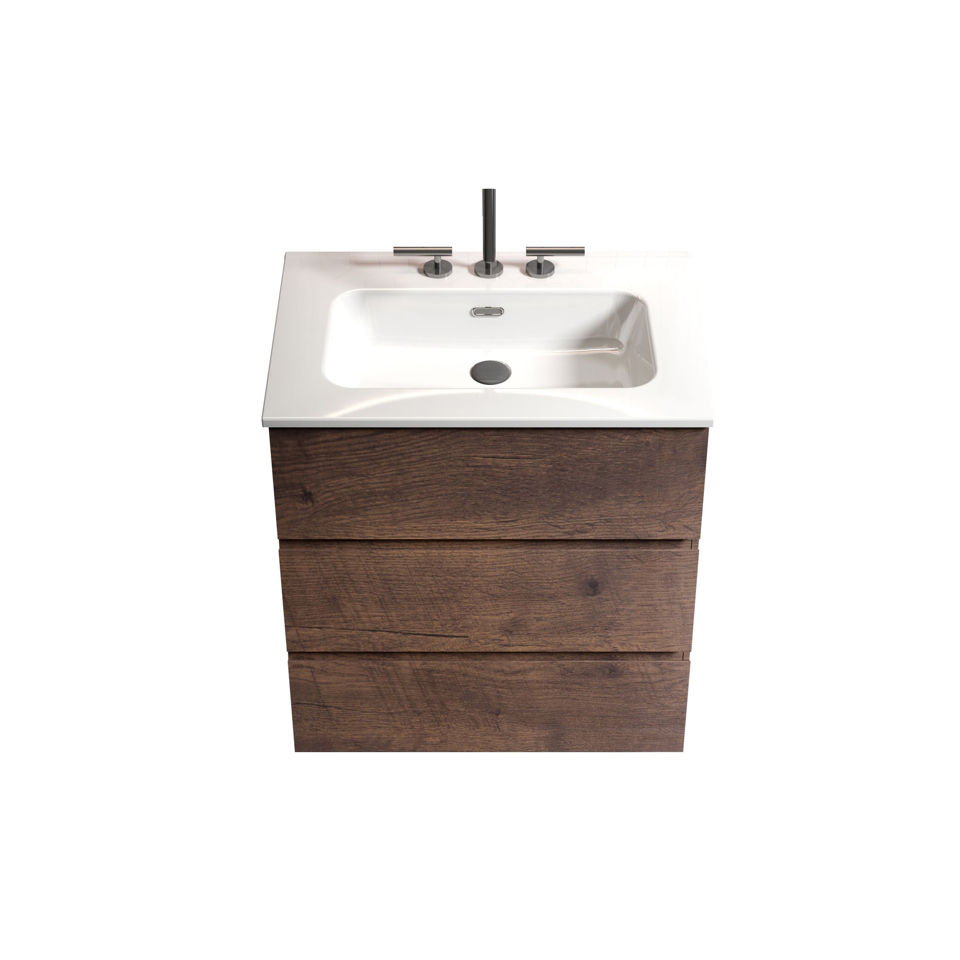 Tia 24" Walnut Bathroom Vanity With Sink With 3 Faucet Holes, Large Storage Freestanding Bathroom Vanity For Modern Bathroom, One Piece White Sink Basin Without Drain And Faucet, Pre Assembled White