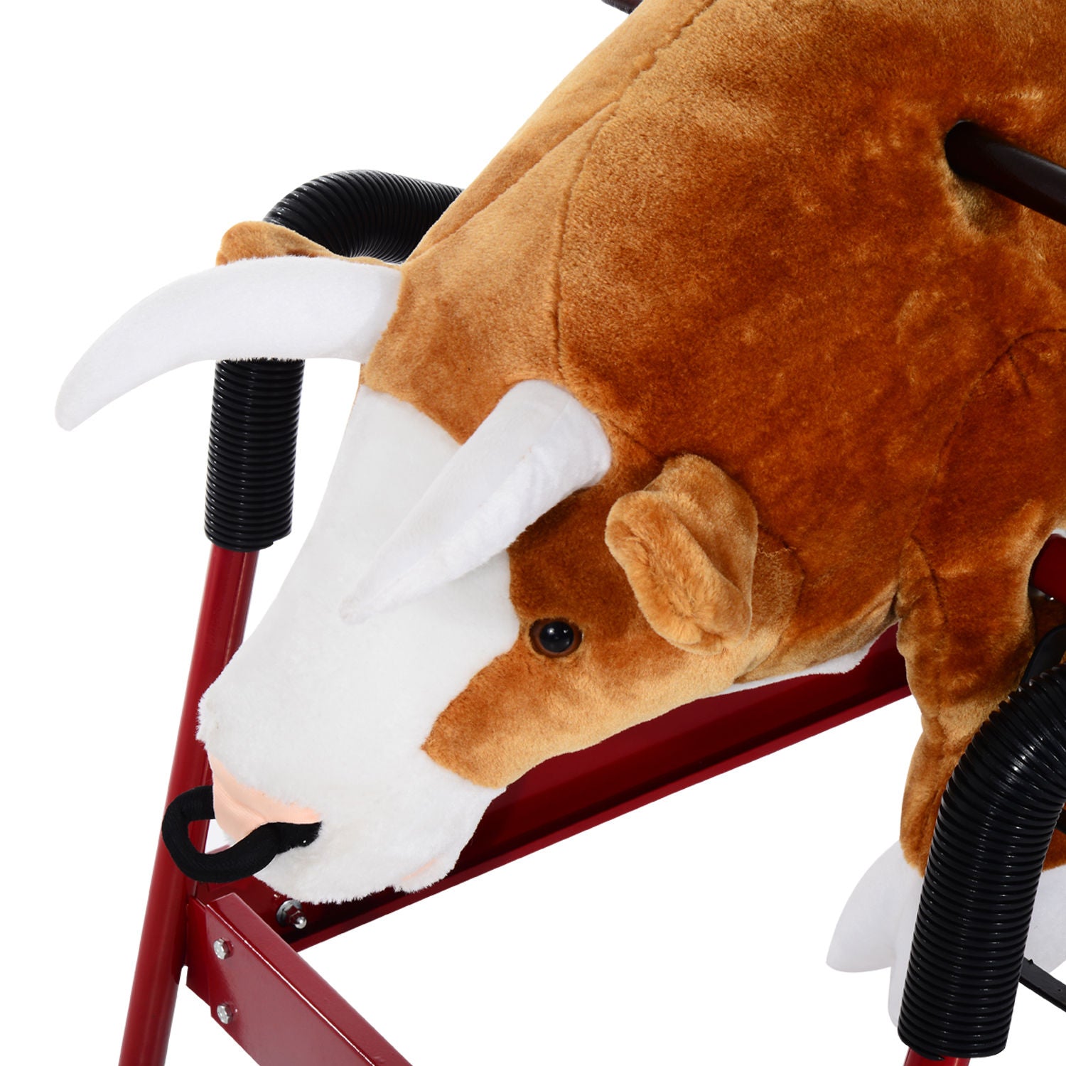 Qaba Kids Spring Rocking Horse Rodeo Bull Style With Realistic Sounds For Children Over 3 Years Old Brown Plush