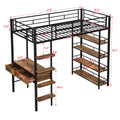 Twin Size Metal Loft Bed With Desk And Shelves, Black Box Spring Not Required Twin Black Metal Solid Wood Mdf