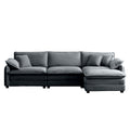 Oversize 3 Seater Sofa With One Footrest, L Shaped Sectional Sofa With Ottoman For Living Rooms,Grey Corduroy Sofa Grey Corduroy 3 Seat