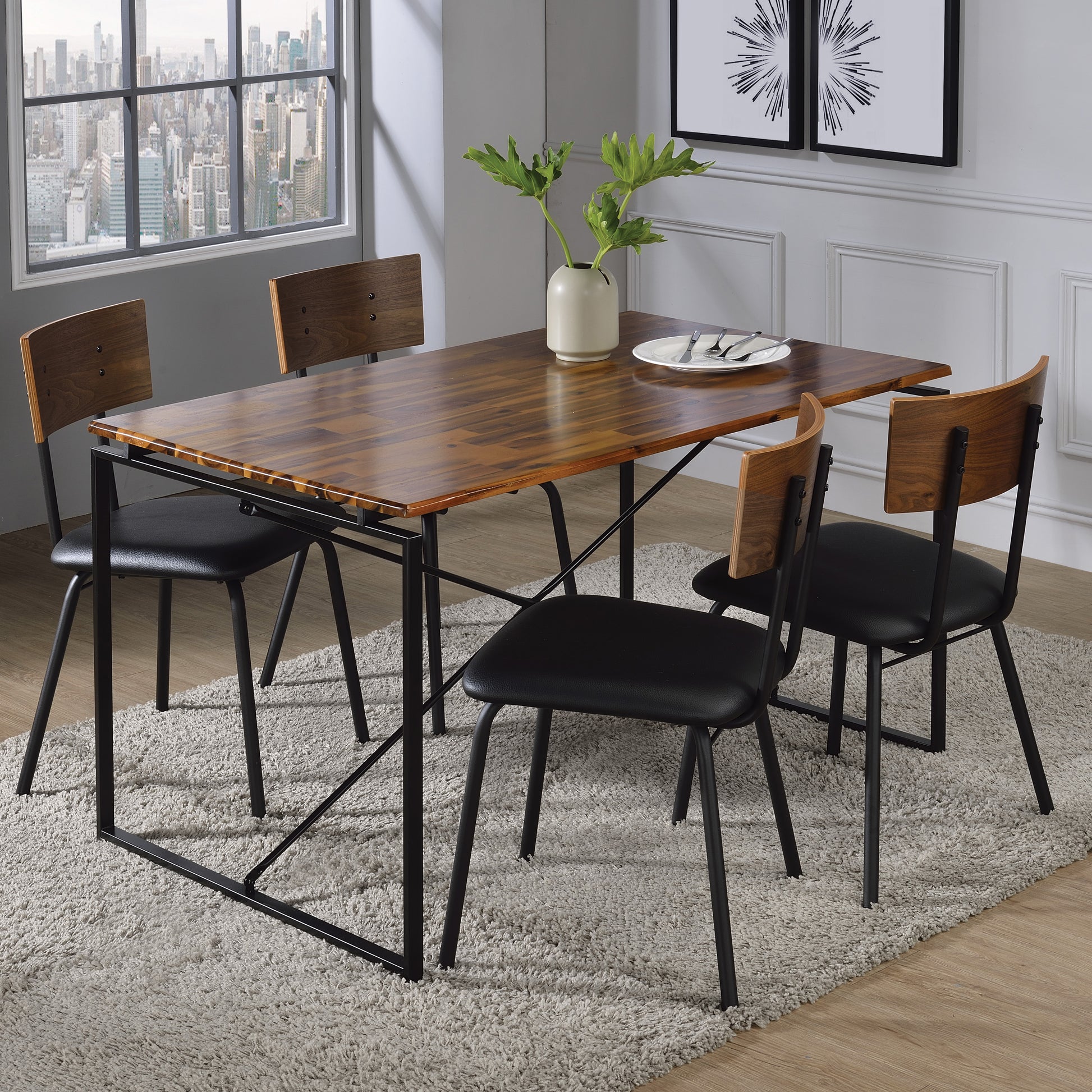 Oak And Black Dining Table With Metal Sled Base Oak Seats 4 Dining Room Industrial Rectangular Wood Metal Sled