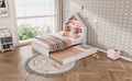 Full Size House Shaped Bed With Bookcase Headboard And Led Light And Twin Size Trundle For Kids Boys Girls, Pink White Box Spring Not Required Full White Pink Wood Bedroom Cute Bed Frame Wood