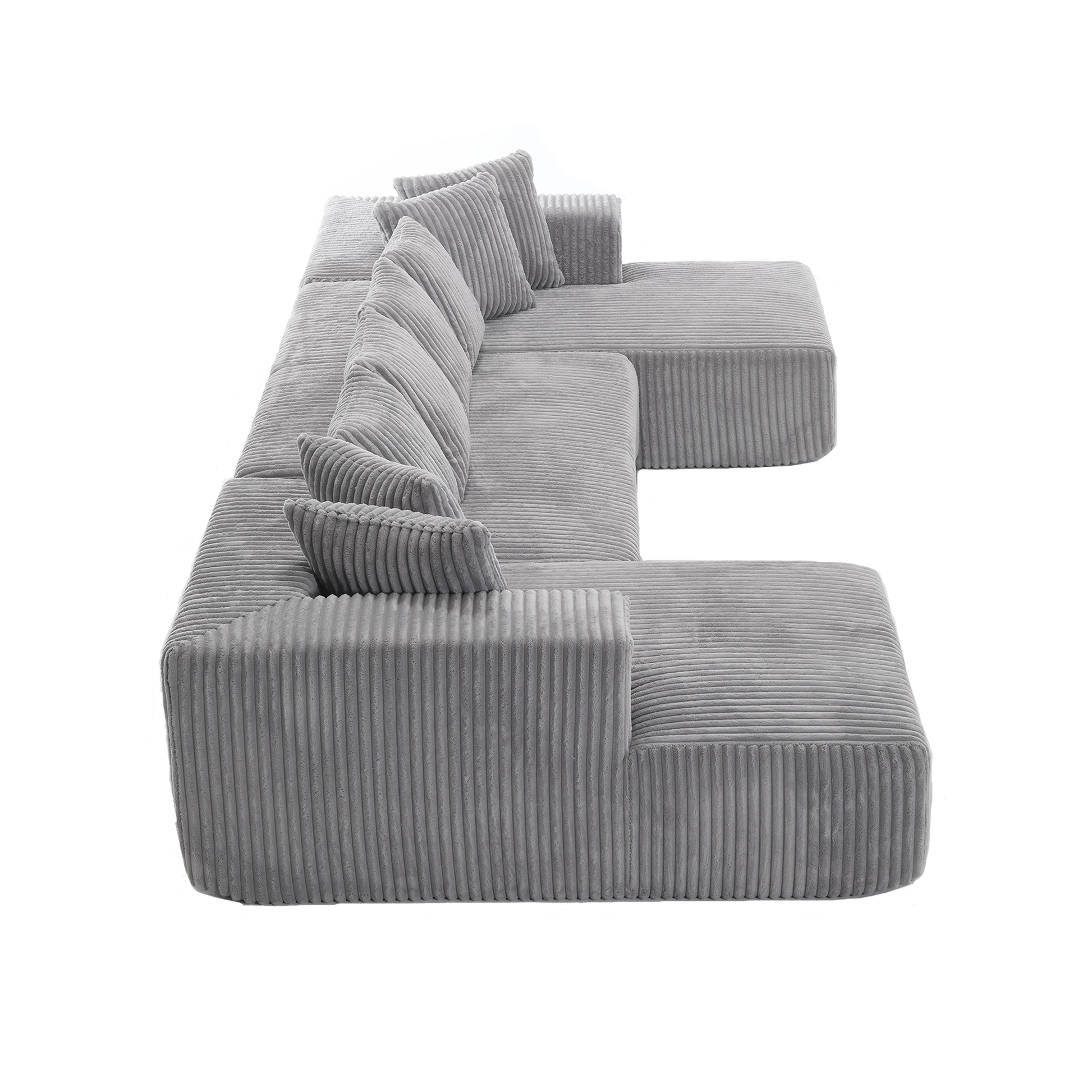Arrived 131'' Modular Sectional Couch, U Shaped Sofachaise Lounge, Striped Fabric,Upholstered 4 Seater Couch For Living Room, Bedroom, Free Combination Sofa Corduroy , Gray Gray Polyester Primary Living Space Soft Modern Square Arms Foam Upholstered 4