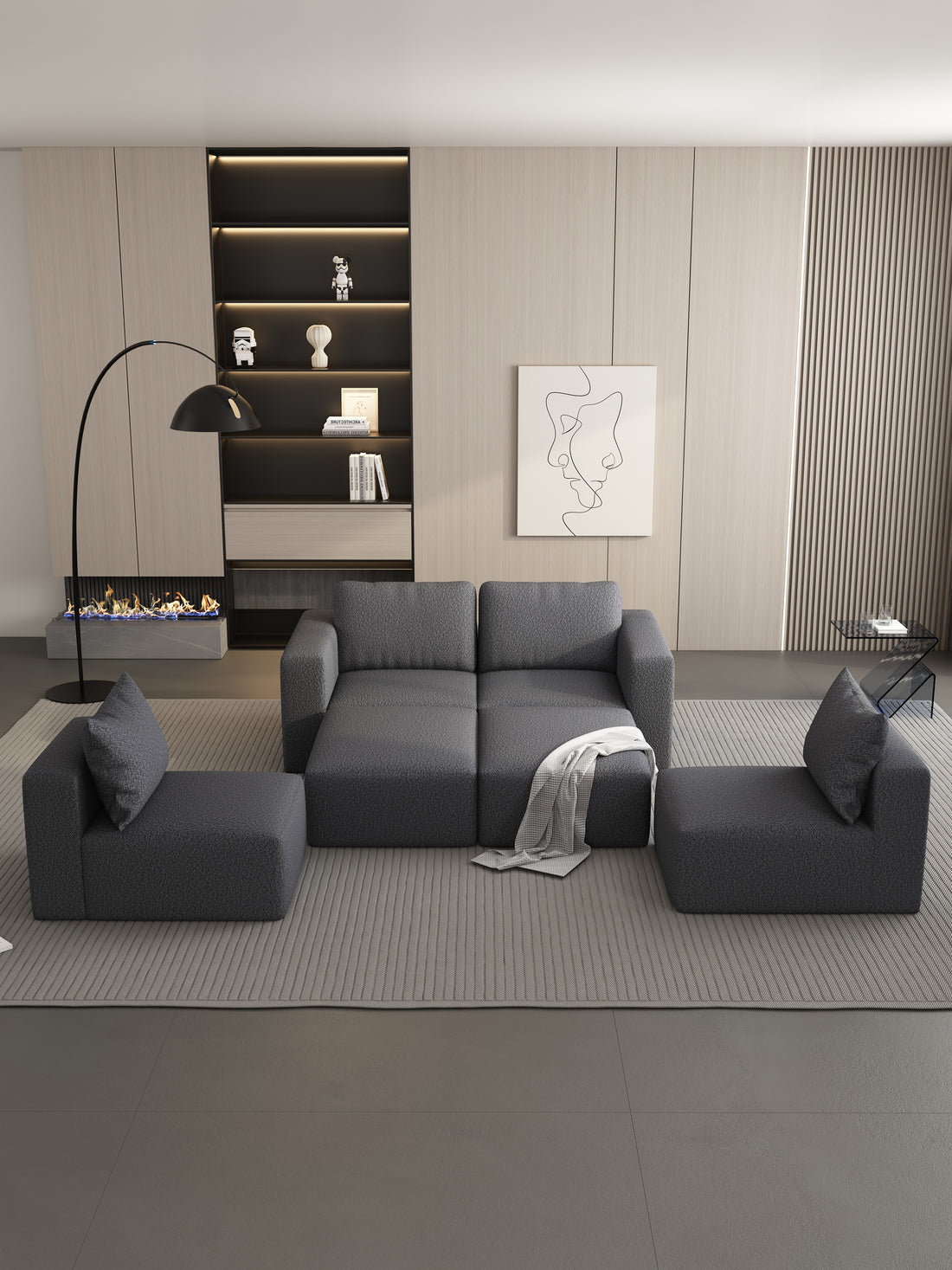 104.32*74.8 Modular Sectional Sofa Sleeper Couch, Sectional Sofa With Chaise And Ottoman, Convertible U Shaped Modular Sofa Set. Compressed Sponge, Dark Grey. Combo 2A 2B 2D Dark Grey Primary Living Space Soft Minimalist,Modern Foam Spring 6 Seat