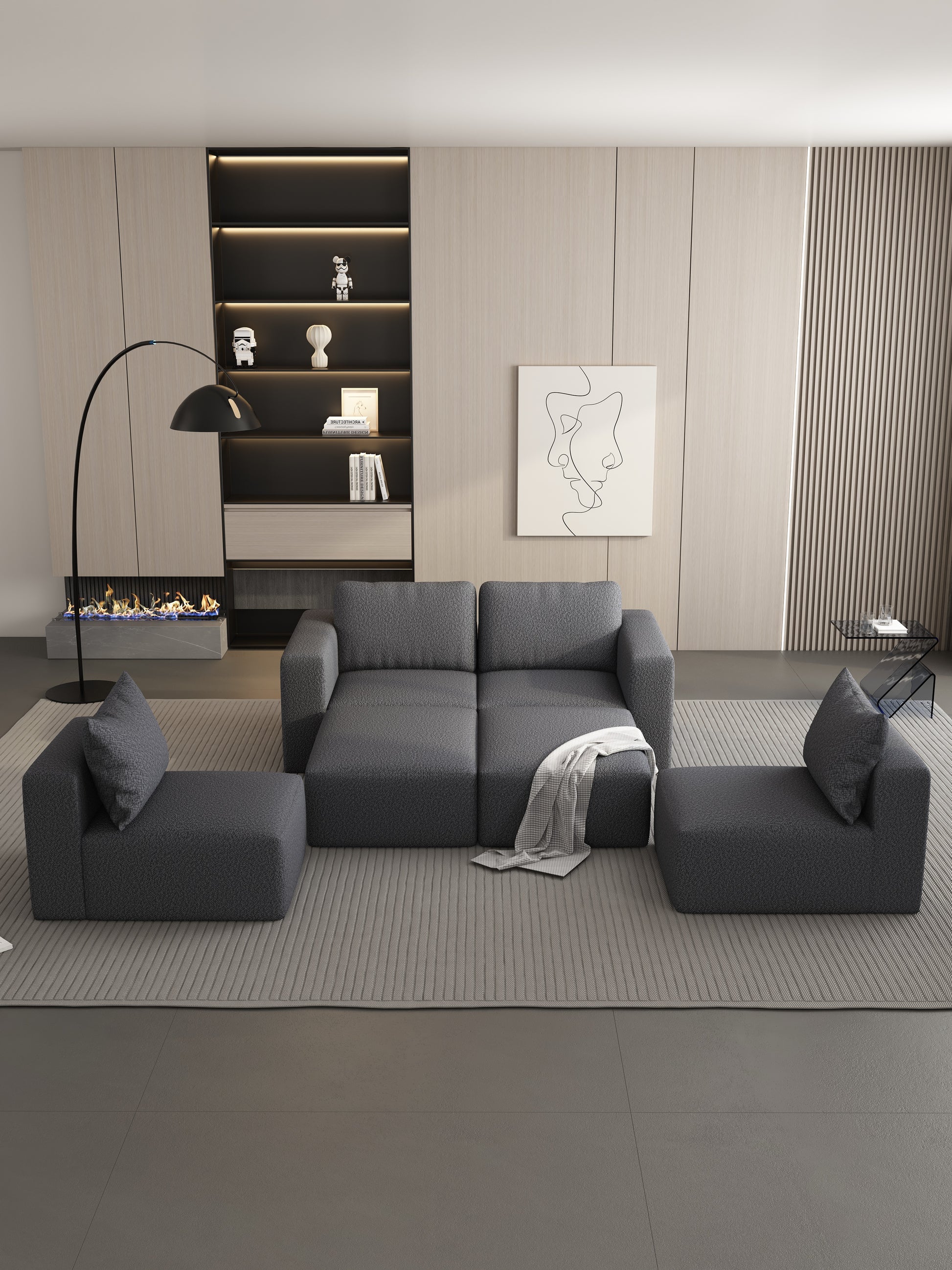 104.32*74.8 Modular Sectional Sofa Sleeper Couch, Sectional Sofa With Chaise And Ottoman, Convertible U Shaped Modular Sofa Set. Compressed Sponge, Dark Grey. Combo 2A 2B 2D Dark Grey Primary Living Space Soft Minimalist,Modern Foam Spring 6 Seat