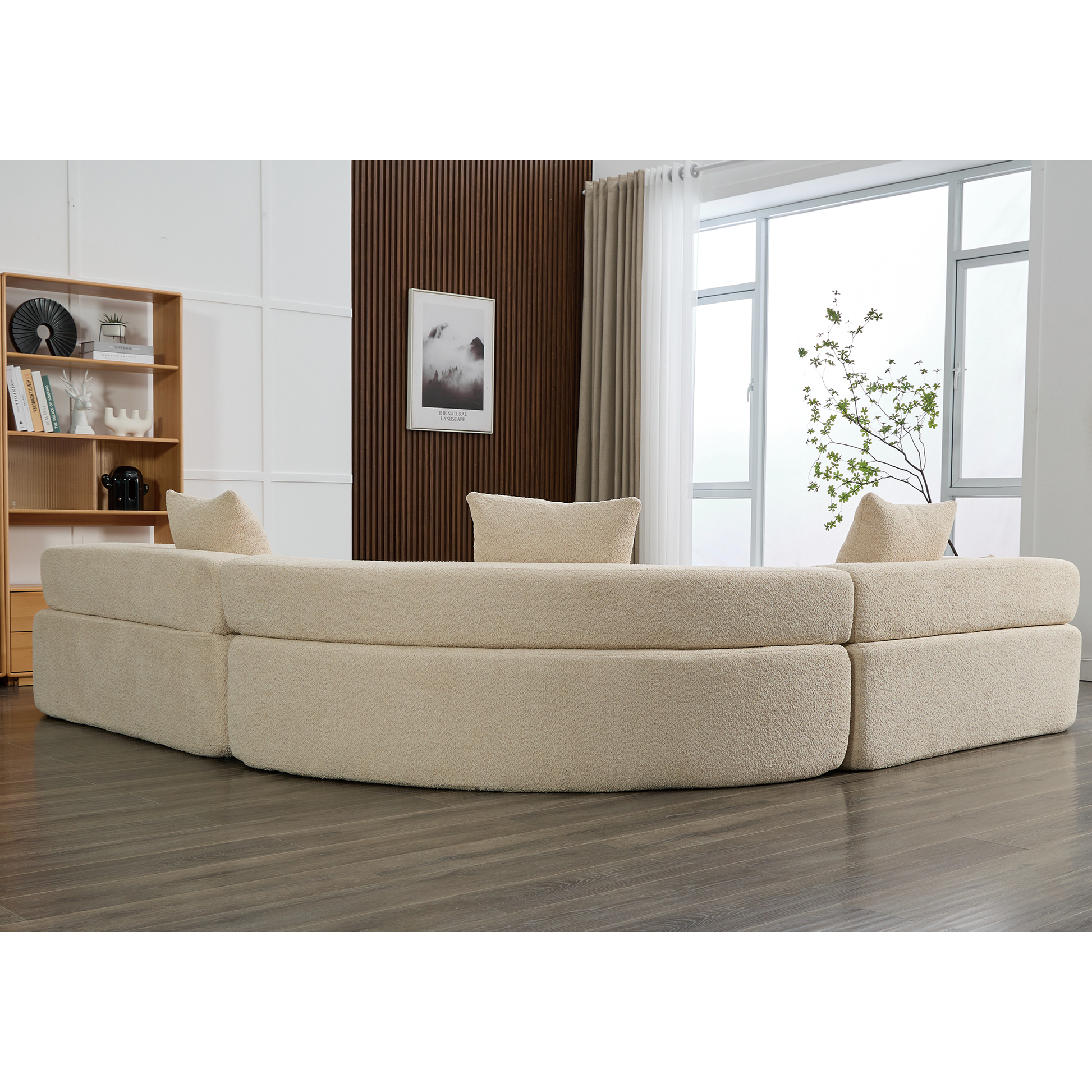 Arrived Oversized Combination Sofa,Curved Sofa,Upholstered 4 Seater Couch For Living Room, Modern Modular 3 Piece Free Combination, Semicircular Modular Sofaboucle, Khaki Khaki Polyester Primary Living Space Soft Tight Back Modern Square Arms Foam