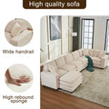 Modern U Shaped 6 Seat Sectional Sofa Couch With One Ottoman And Three Toss Pillows ,Modular Sofa For Living Room,Corduroy Sofa White Corduroy 7 Seat