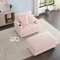 39 Inch Spring Upholstered Armchair And Ottoman Set Comfortable Single Sofa With Cup Holder And Corduroy Fabric, Perfect For Living Room Or Bedroom Pink Corduroy 1 Seat