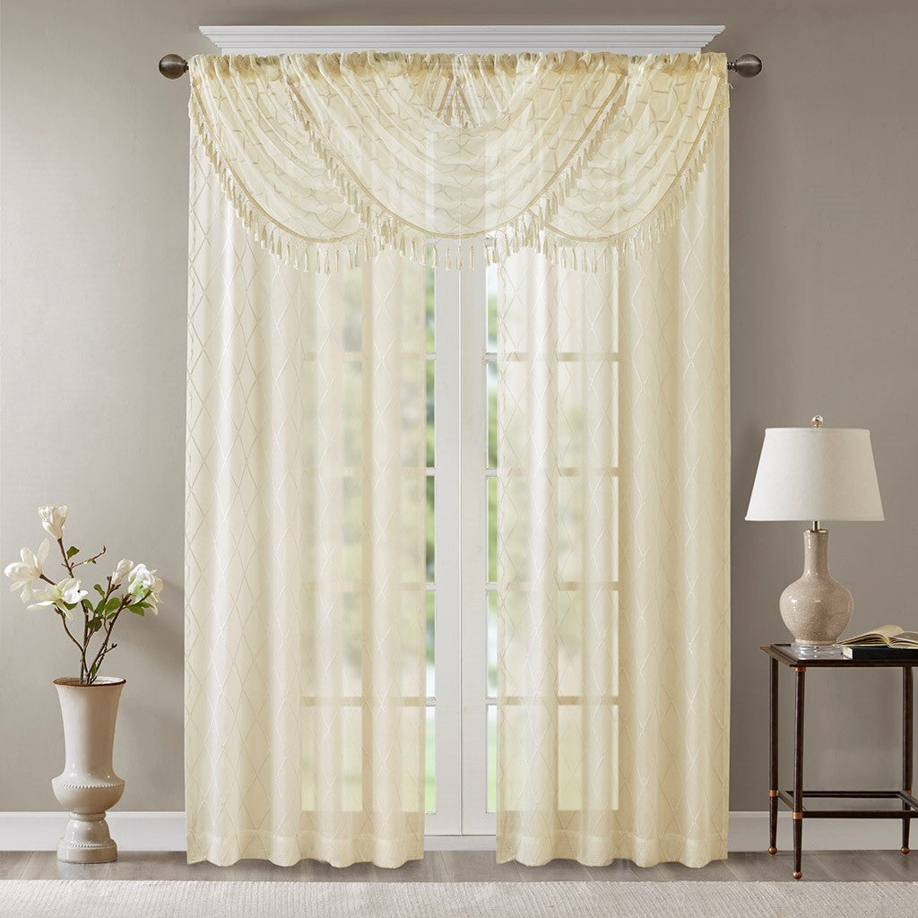 Diamond Sheer Embroidered Waterfall Valance Ivory 38X46" Ivory Polyester