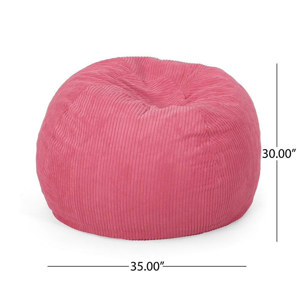 Kenli Modern Corduroy Polyester 3 Ft. Bean Bag Chair,Pink Rose Pink Fabric
