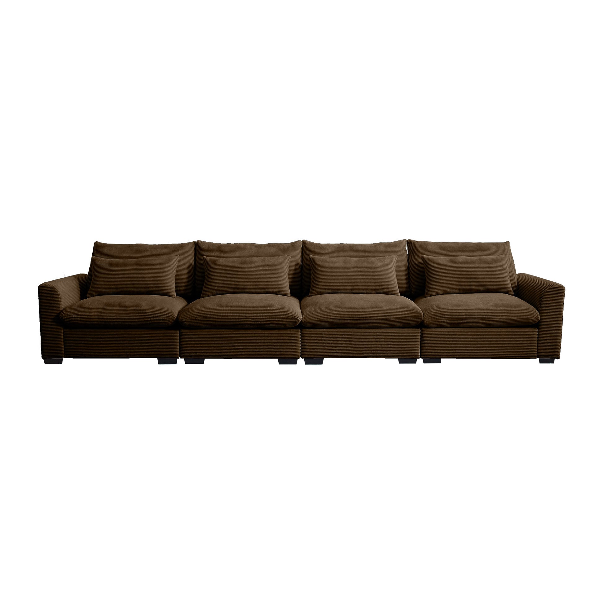 4 Seater Deep Seat Couches For Living Room, Comfy Brown Corduroy Sofas For Living Room Modern With 4 Waist Pillows Brown Corduroy 4 Seat