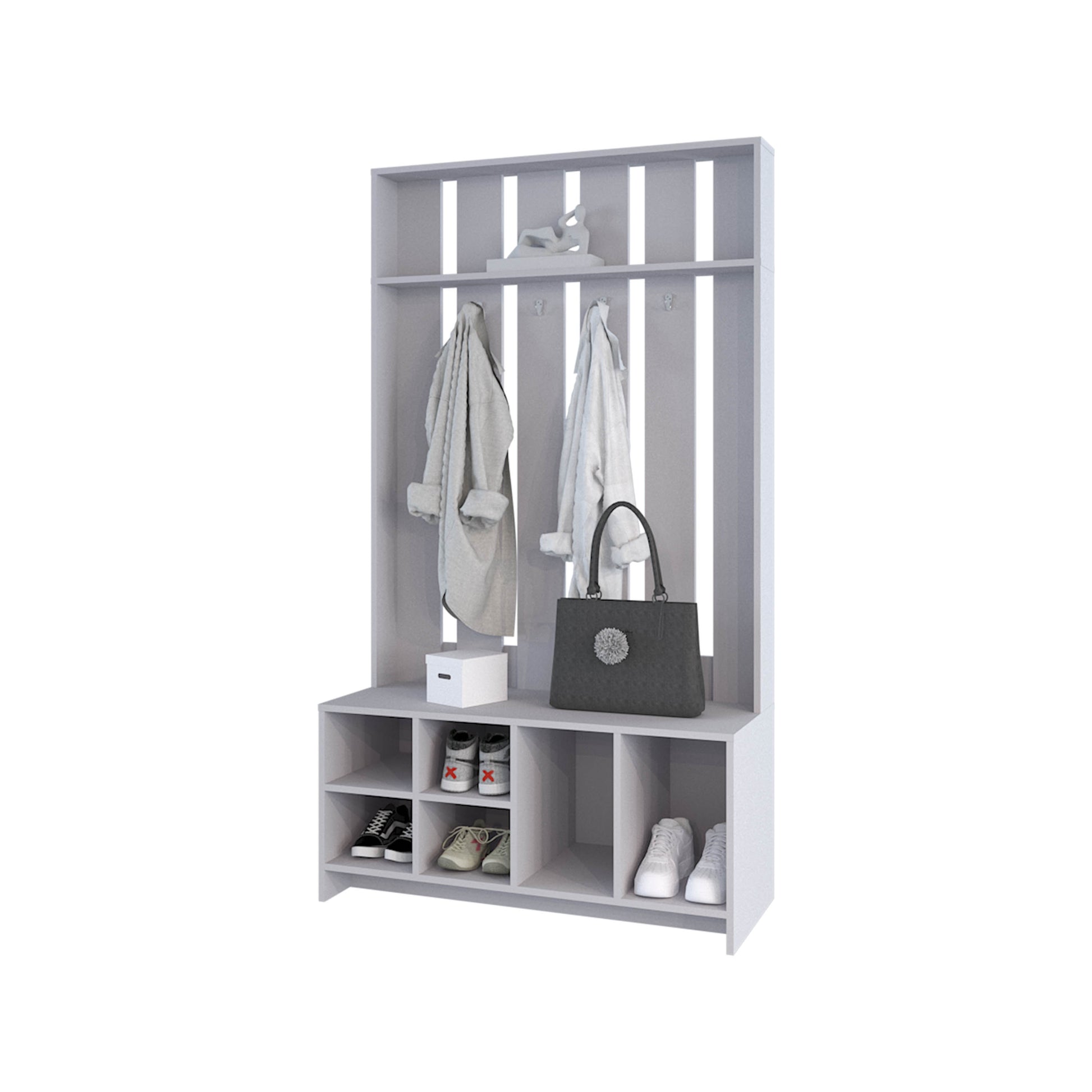 Van Hall Tree In Melamine, Open Storage Y Coat Space, Smoke Smoke Primary Living Space Minimalist,Modern Particle Board Melamine