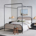 Modern Metal And Wood Canopy Queen Bedframe Smoked Oak Queen Brown Mdf Steel