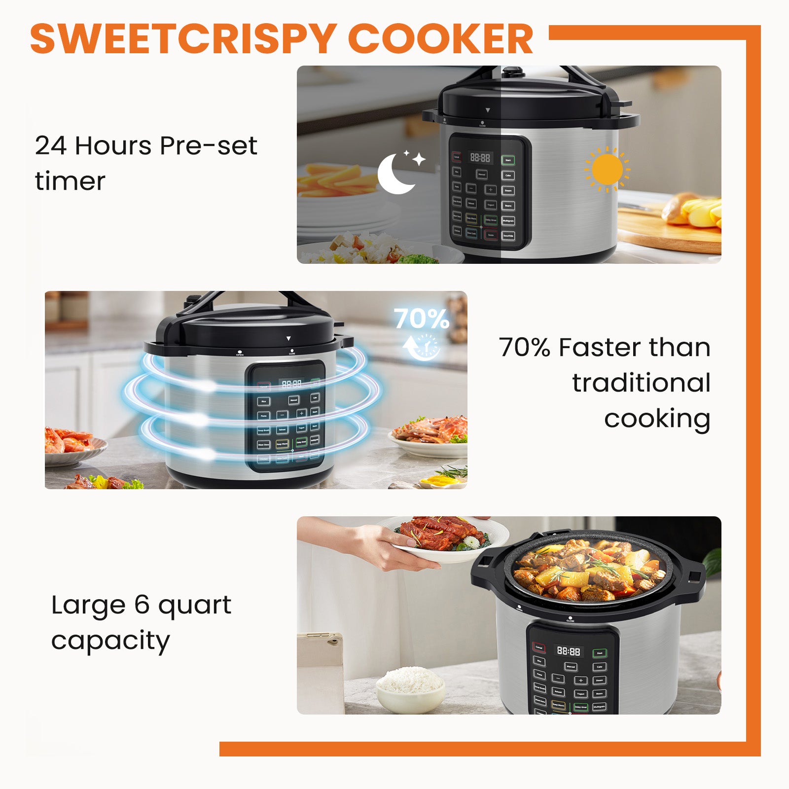 9 In 1 Electric Pressure Cooker 8 Quart, Steamer, Yogurt Maker, Warmer & Sterilizer, Saute, Slow Cooker, Rice Cooker, Egg Cooker, Multi Functional Smart Pot, Stainless Steel Black Stainless Steel