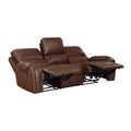 Double Reclining Brown Sofa With Center Drop Down Cup Holders, Receptacles And Usb Ports,Faux Leather Upholstered Traditional Trim 1Pc Modern Living Room Furniture Brown Faux Leather Wood Primary Living Space Modern Plywood,Solid Wood 3 Seat