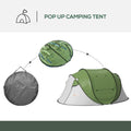 Outsunny Pop Up Tent, Instant Camping Tent With Porch And Carry Bag, 3000Mm Waterproof, For 2 3 People, Green, Poles Included Green Polyester