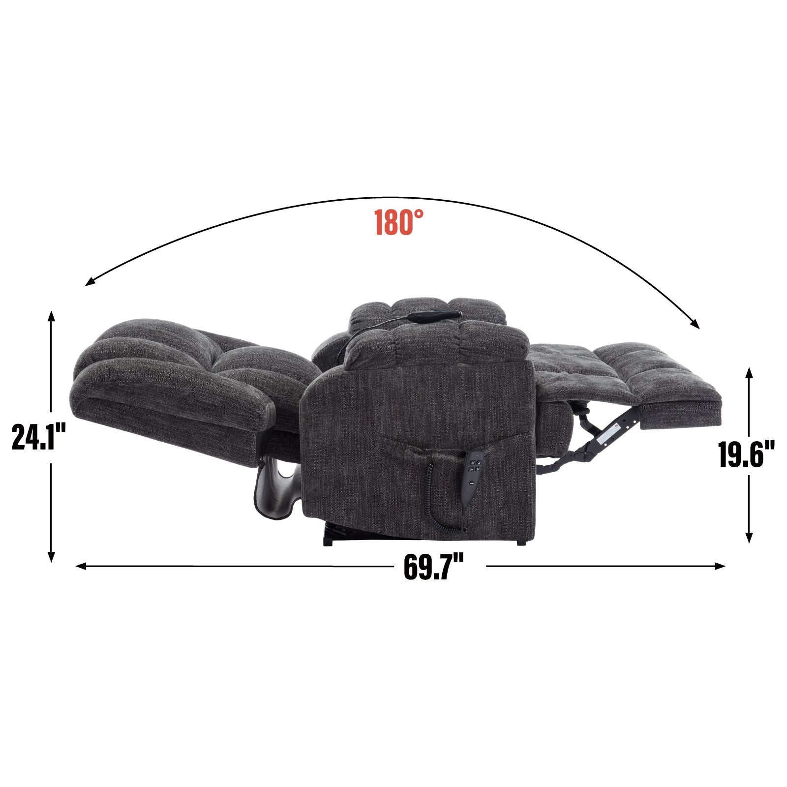 Dual Motor Heat Massage Infinite Position Up To 350 Lbs Electric Power Lift Recliners With Power Remote, Medium Firm And Heavy Duty, Grey White Metal Primary Living Space Heavy Duty Pine Grey Chenille Power Remote Medium Firm Cushion Back American Design