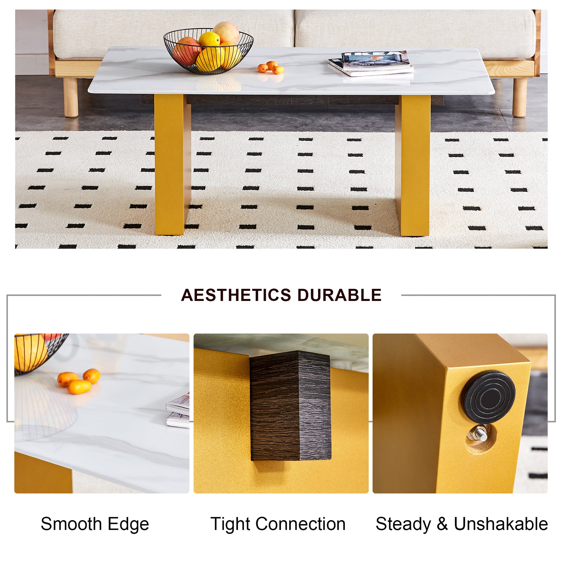 Modern Minimalist Tempered Glass With Sticker Desktop Coffee Table And Dining Table, Paired With Golden Mdf Decorative Columns. Computer Desk. Game Table. Ct 1546 Golden Mdf Glass