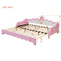 Twin Extending Daybed With Led Lights, Modern Upholstered Princess Daybed With Crown Headboard,Pink Twin Pink Wood