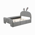 Full Size Velvet Platform Bed With Rabbit Shaped Headboard, With Drawers, With Bed End Storage Pocket, Gray Full Gray Plywood