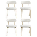 Boucle Upholstered Dining Chairs With Curved Backrest & Gold Metal Legs Set Of 4, Beige Metal Beige Gold Dining Room Foam Classic,Modern Dining Chairs Set Of 4 Or More Fabric Metal