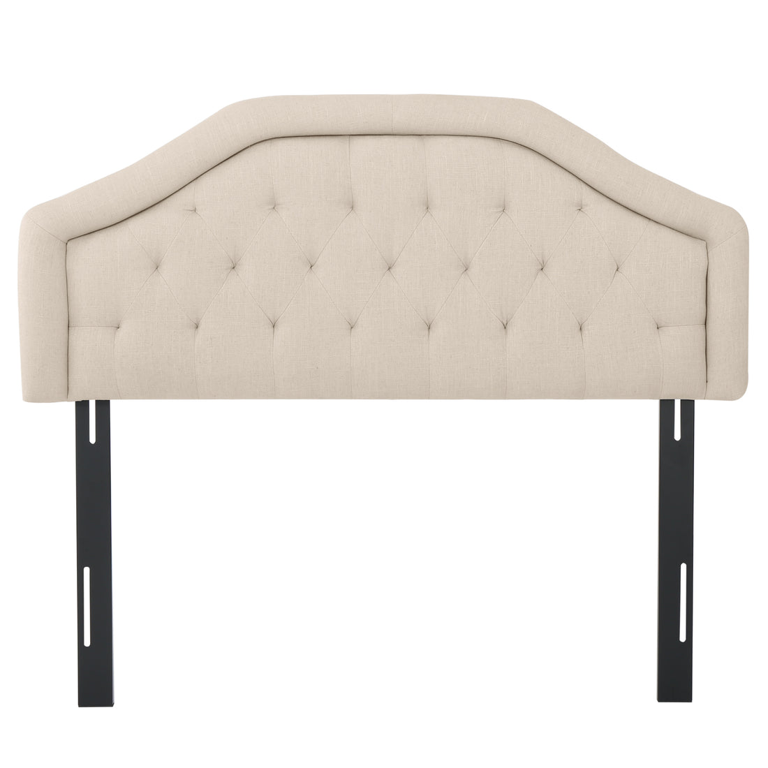 Upholstered Headboard, Diamond Tufted Design, Arched Structure, Easy Assembly, Beige Beige Fabric