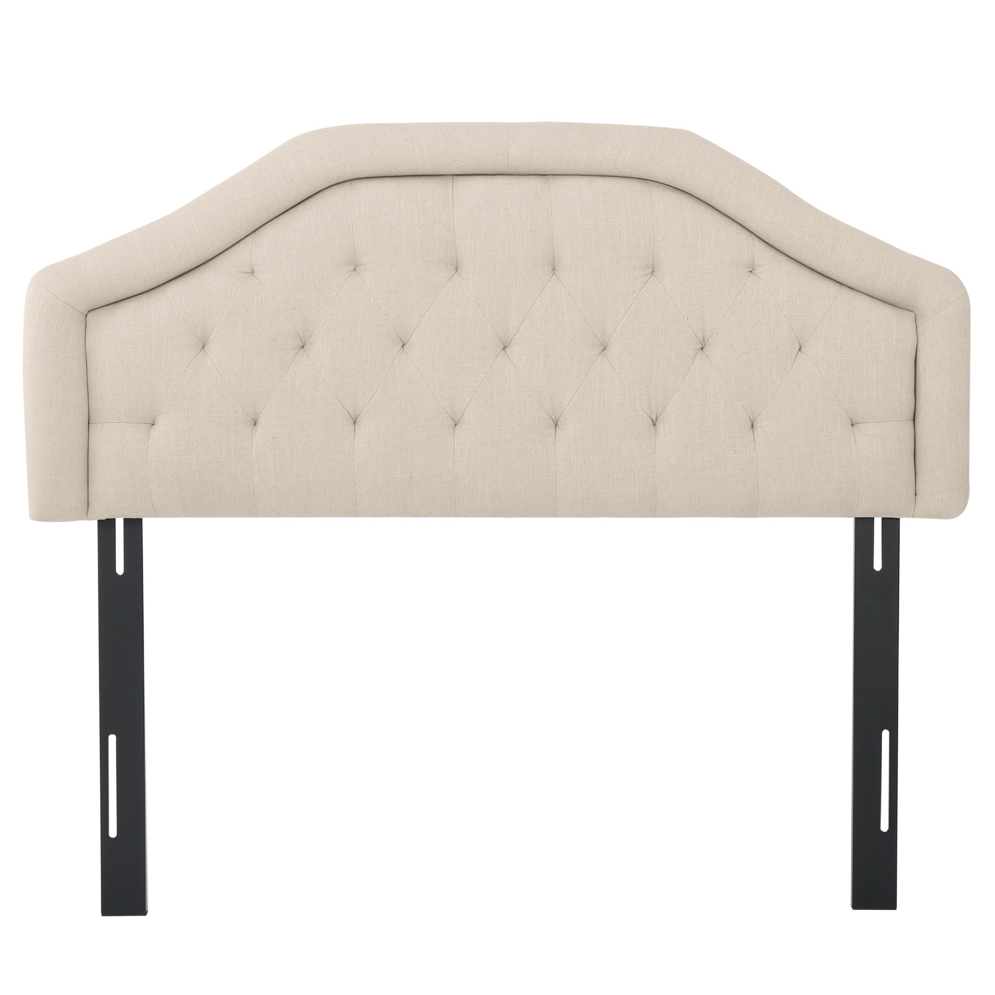 Upholstered Headboard, Diamond Tufted Design, Arched Structure, Easy Assembly, Beige Beige Fabric