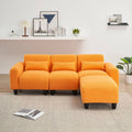 The 84.6 Inch Orange Teddy Fleece Creative Sofa Can Be Assembled Into A Two Seater Sofa With A Single Couch With Three Waist Pillows To Perfectly Stretch Your Waist For Small Apartment Bedroom Spaces Orange Polyester Blend 4 Seat