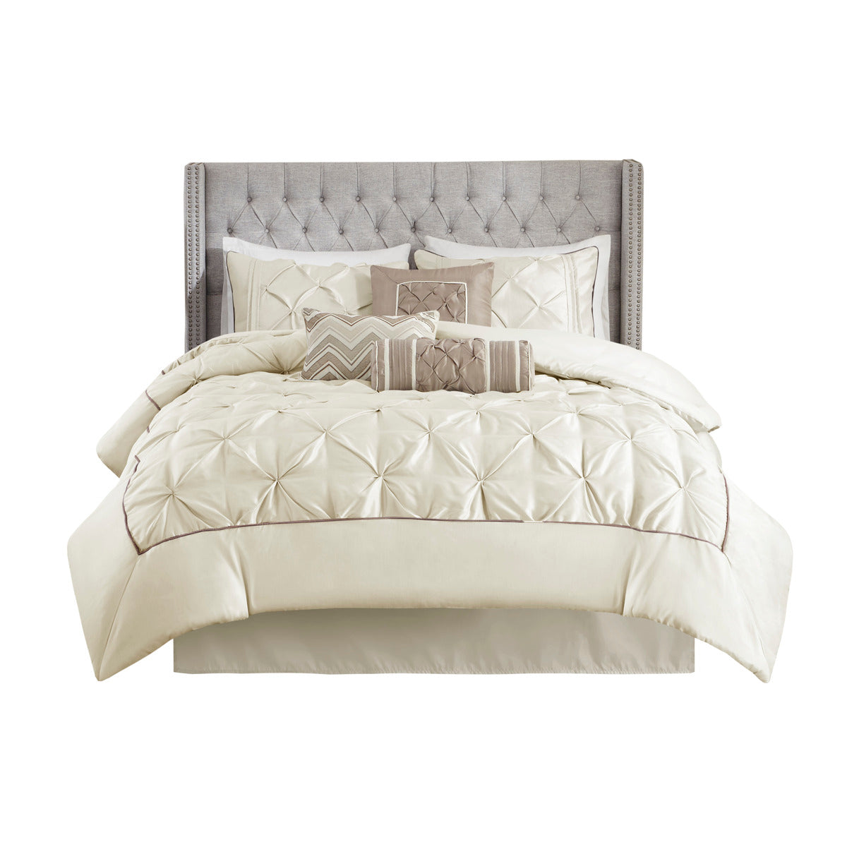 7 Piece Tufted Comforter Set Ivory Queen Queen Ivory Polyester