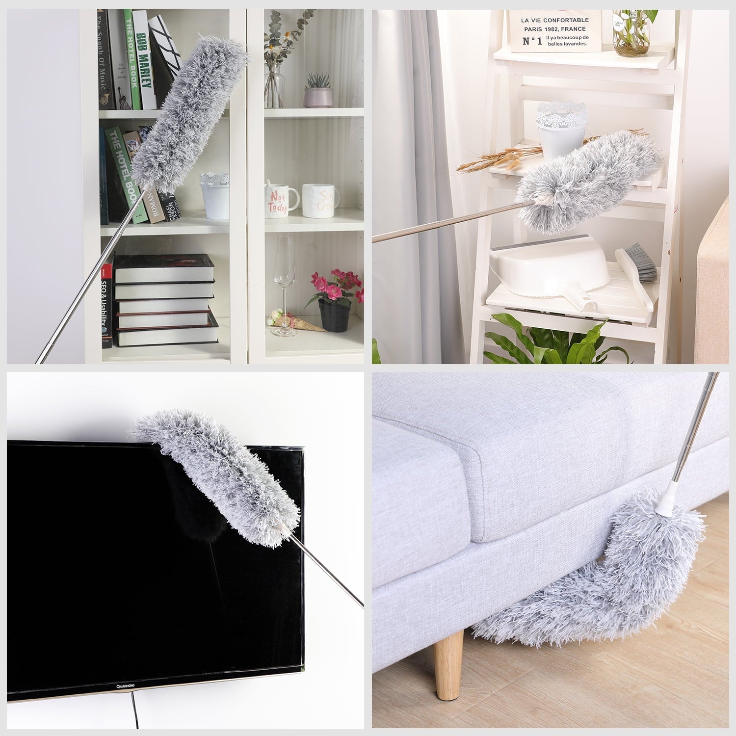 Dusters For Cleaning Duster With Extension Pole Bendable Head Long Handle Dusters For Cleaning Ceiling Fan, High Ceiling, Blinds, Furniture,Cars Gray Gray Iron