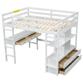 Full Size Loft Bed With Built In Desk With Two Drawers, And Storage Shelves And Drawers,White Old Sku:Gx000320Aak 1 Box Spring Not Required Full White Wood Bedroom Pine