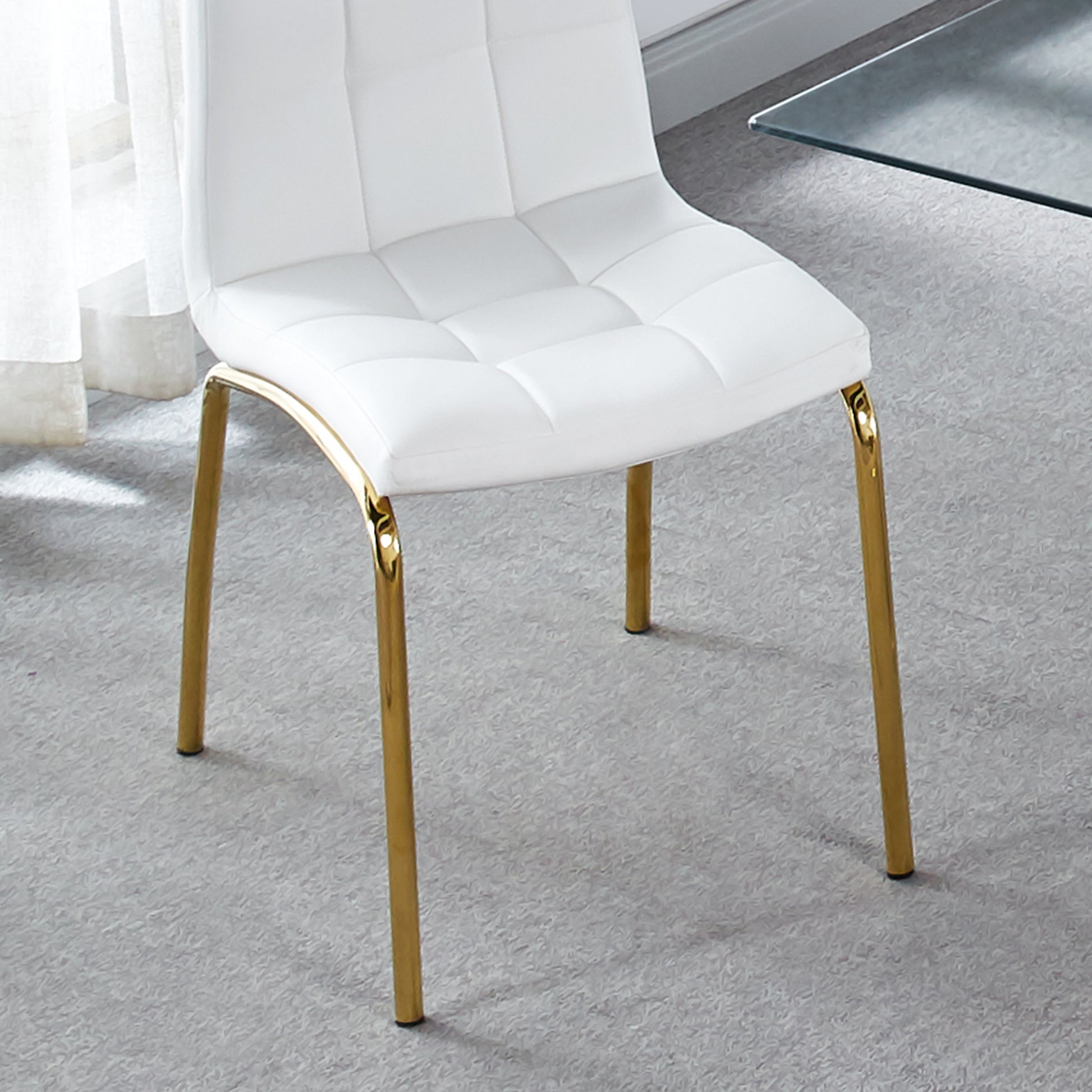 Modern Lattice Designdining Chair With Gold Metal Legs Set Of 4 Gold White Metal