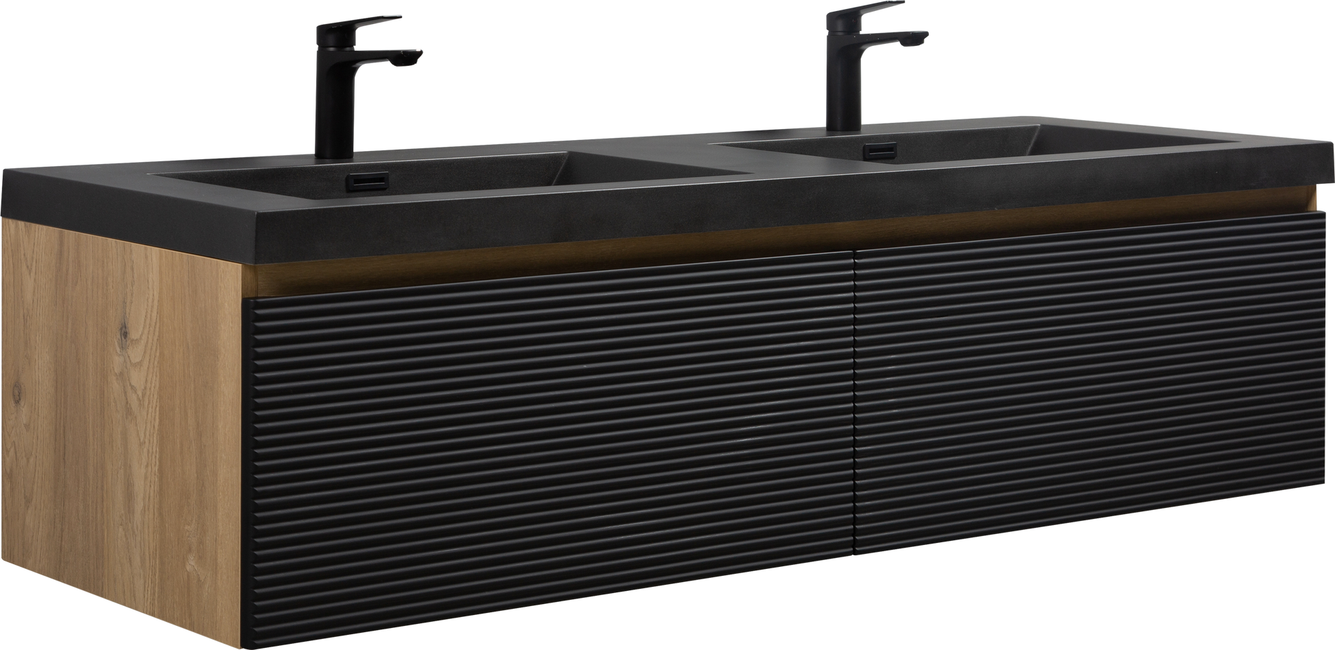 60" Floating Bathroom Vanity With Two Sinks, Modern Wall Mounted Bathroom Storage Vanity Cabinet With Countertop And Soft Close Drawers, Ink Black Cruis 60 Black Wood