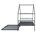 Twin Size Metal House Bed With Twin Size Trundle, Black Twin Black Metal
