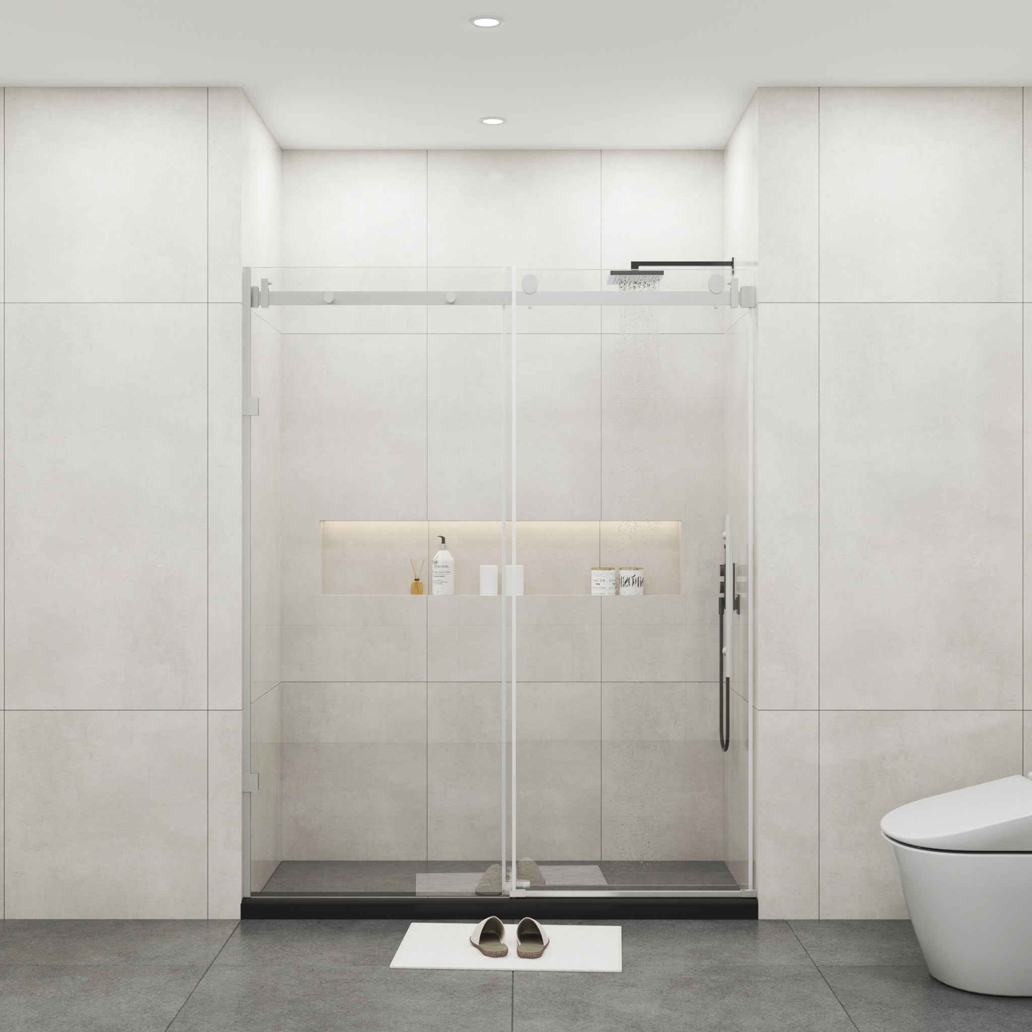 Frameless Sliding Glass Shower Doors 72" Width X 76"Height With 3 8" 10Mm Clear Tempered Glass, Brushed Nickel Finish Brushed Nickel Bathroom American Design Stainless Steel Tempered Glass