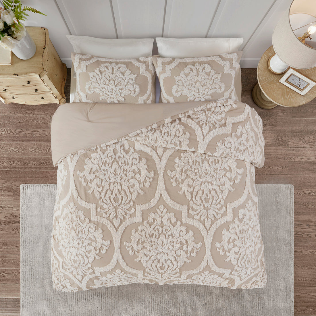 3 Piece Tufted Cotton Chenille Da Comforter Set Taupe Full Queen Full Taupe Polyester