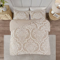 3 Piece Tufted Cotton Chenille Da Comforter Set Taupe Full Queen Full Taupe Polyester
