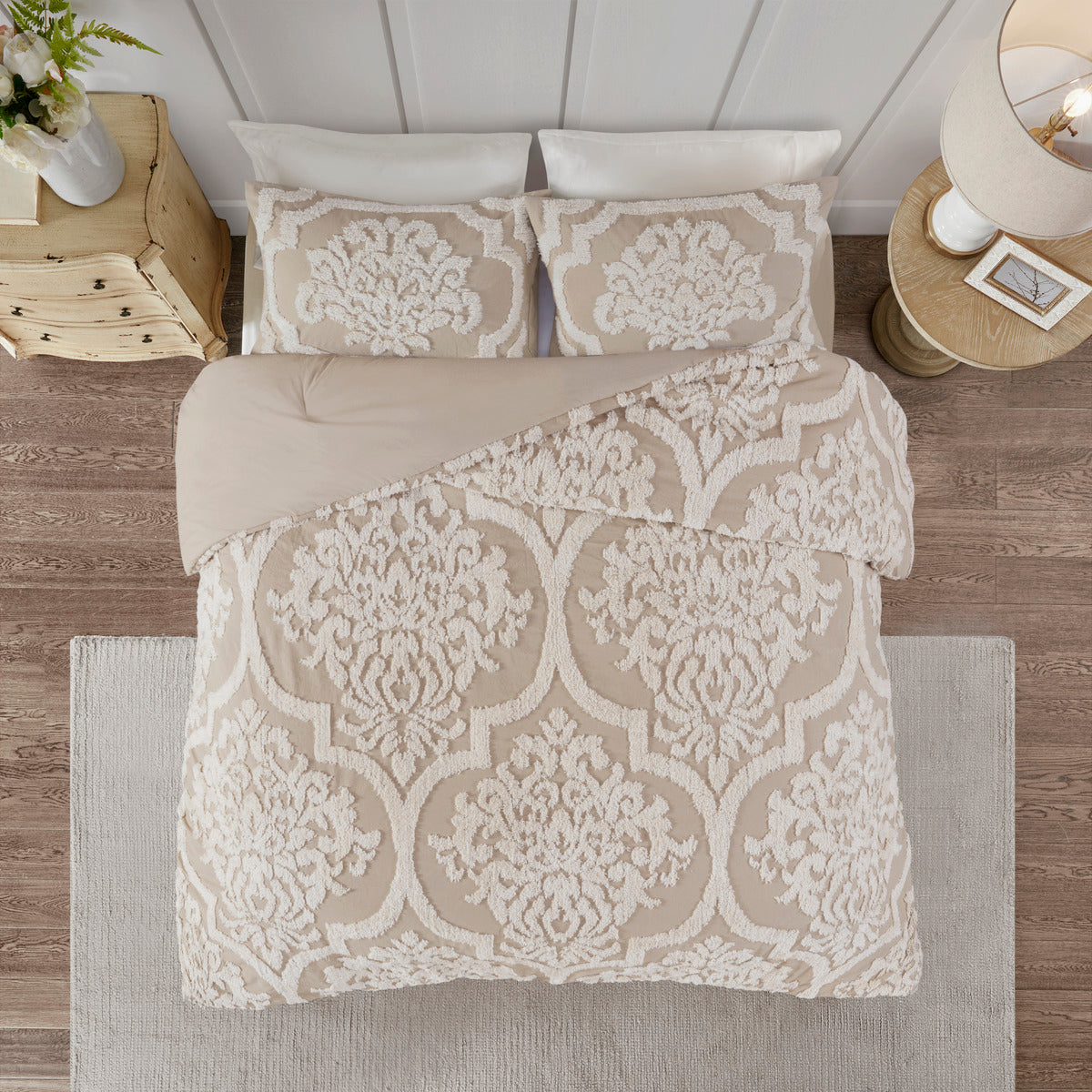 3 Piece Tufted Cotton Chenille Da Comforter Set Taupe Full Queen Full Taupe Polyester