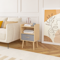2Pc Nightstand With Collapsible Fabric Drawer, 2 Tier Storage End Table, Wood Side Table With Storage Cabinet For Bedroom, Living Room Oak Oak Engineered Wood